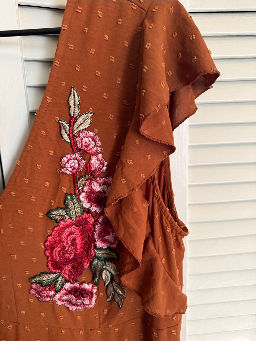 SHEIN Rust Floral Embroidered Ruffle Dress - Picture 5 of 9